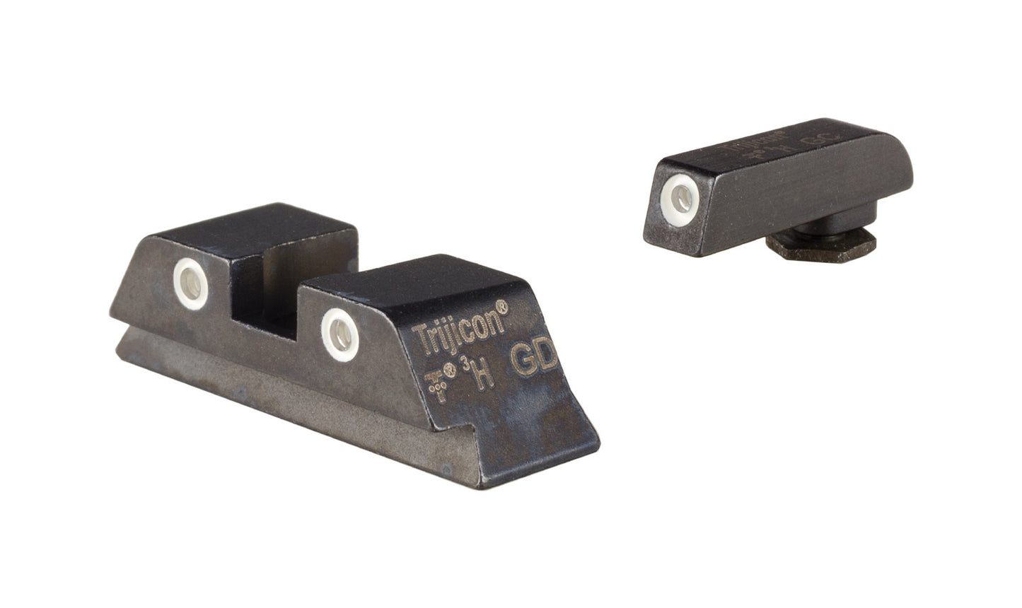 Trijicon Bright & Tough™ Night Sight Set with White Outline/Green Tritium Front and White Outline/Orange Tritrium Rear — for GLOCK® Models 17, 17L, 19, 22, 23, 24, 25, 26, 27, 28, 31, 32, 33, 34, 35, 37, 38 39, and 45